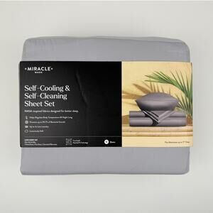 Miracle Made Sheet Set Queen Self-Cooling Self-Cleaning Silver Infused Gray NEW